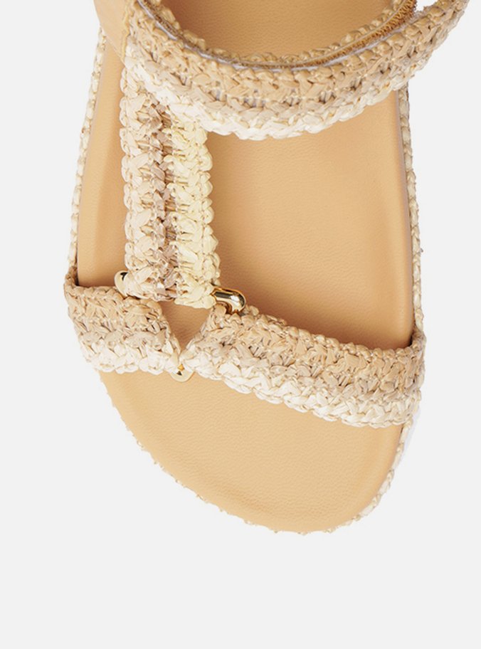 Sandália Papete Nude Couro Flatform Natural