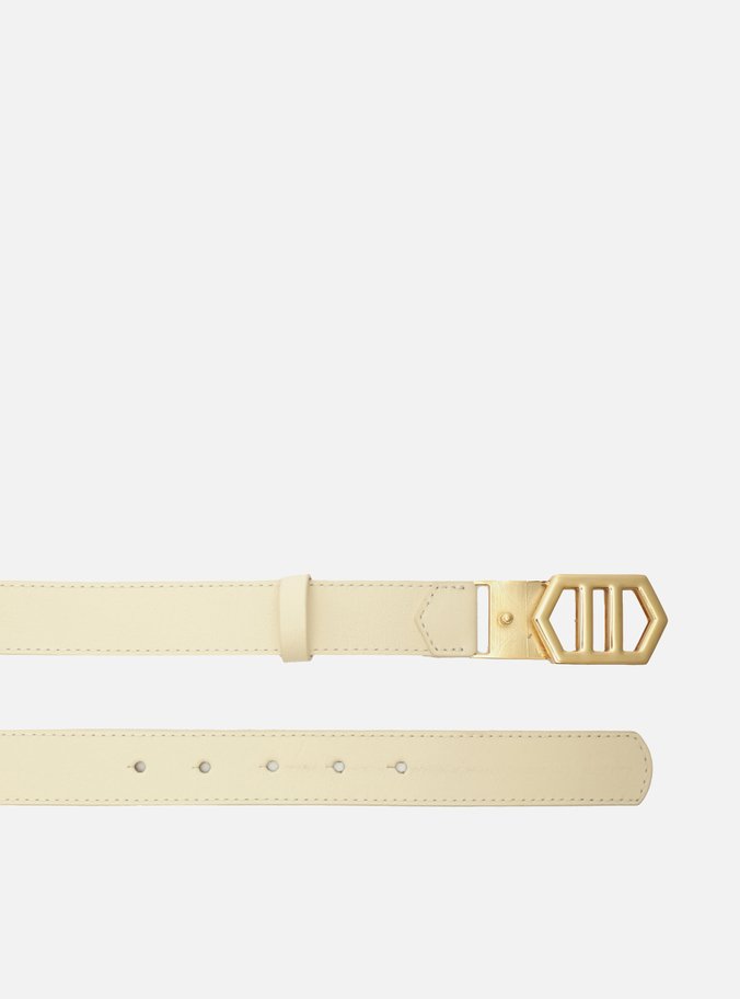Cinto Off-White Couro Fivela Largo