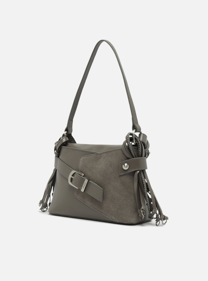 Bolsa Tiracolo Cinza Couro Camurça Média Tiras