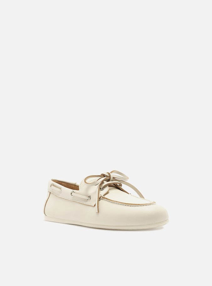 Mocassim Dockside Branco Couro Amarração