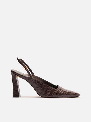Scarpin Marrom Croco Slingback