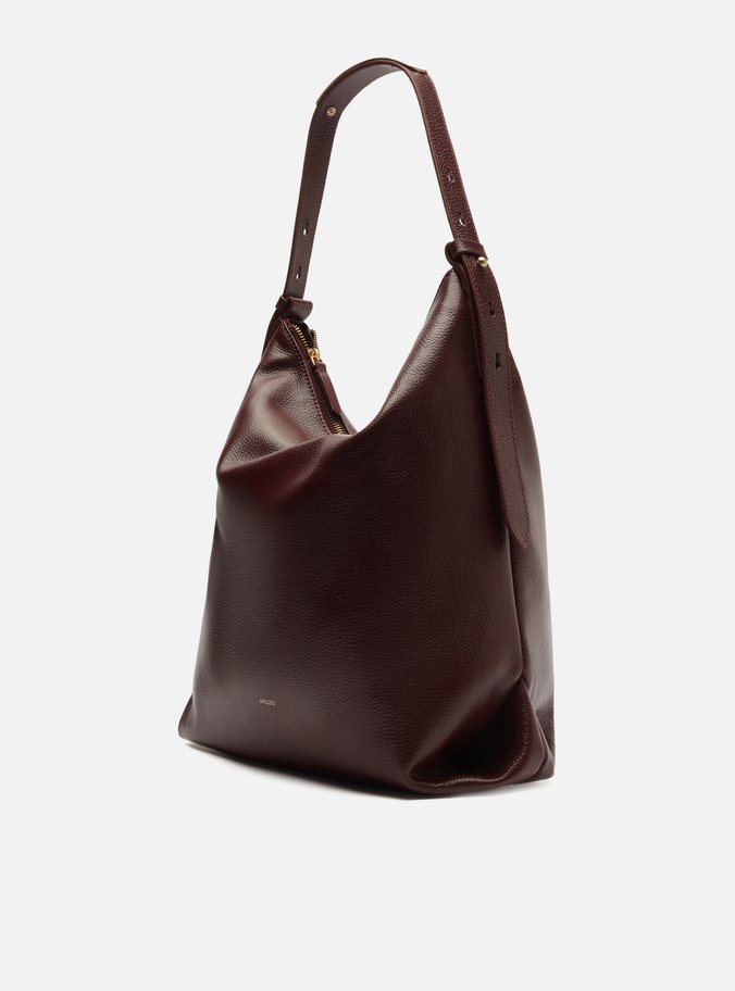 Bolsa Hobo Vinho Couro Grande Detalhe Tiras