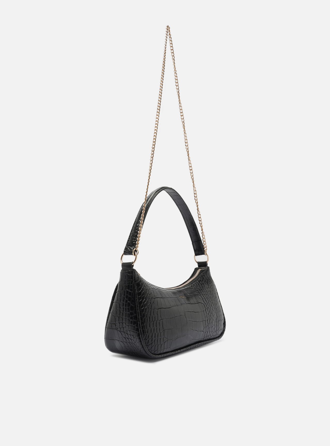 Bolsa Tiracolo Preta Pequena Croco Alça Corrente — foto 2