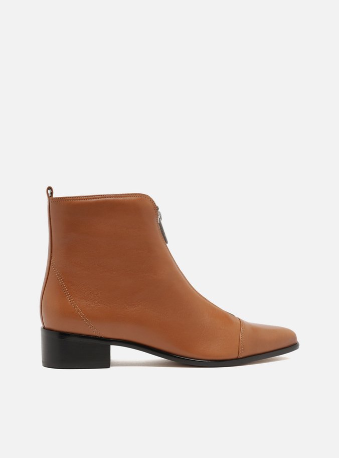 Bota Marrom Couro Cano Curto Bloco Zíper