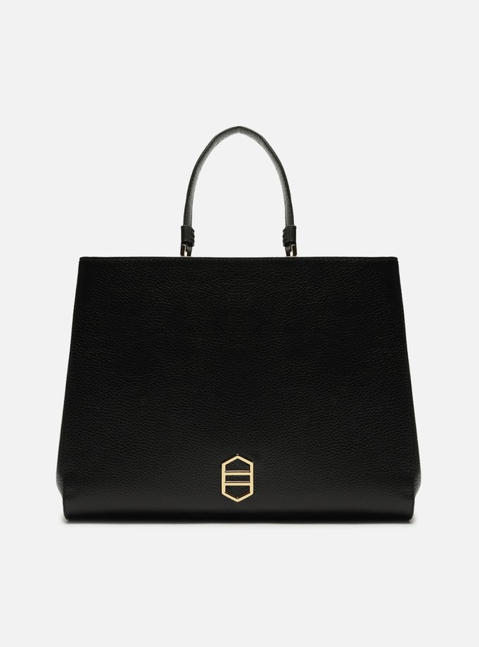 Bolsa Tote Preta Couro Grande Alças