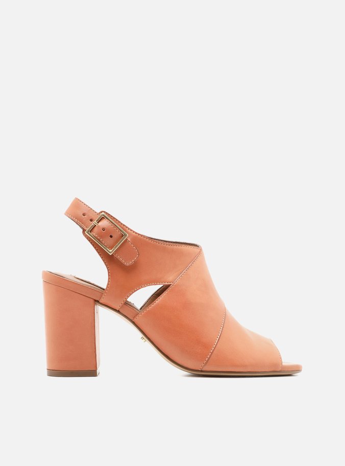 Sandal Boot Bege Couro Salto Bloco Fivela Preto
