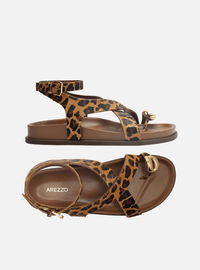 Sandália Papete Animal Print Onça Metal Bold