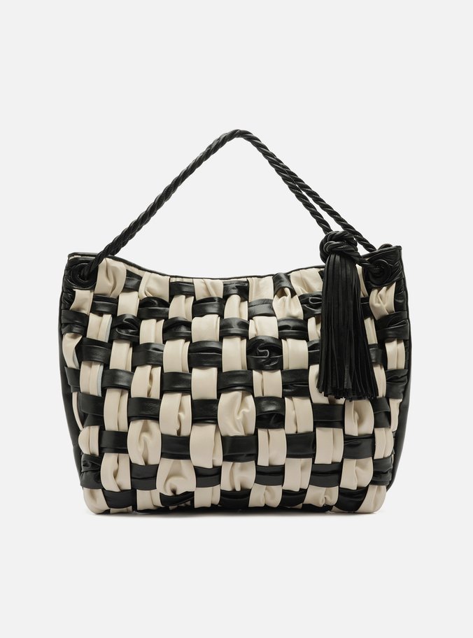Bolsa Hobo Preta Couro Grande Tressê Bicolor