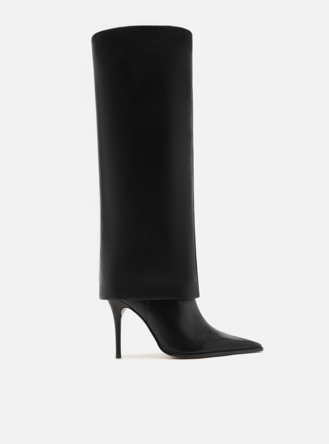 Bota Preta Couro Cano Longo Salto Fino