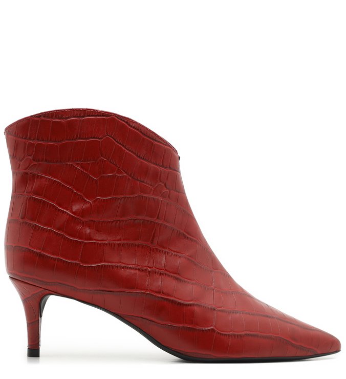 Bota Cano Curto Vermelha Croco Salto Fino Soft Rubi