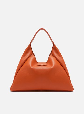 Bolsa Hobo Laranja Couro Grande Lapela