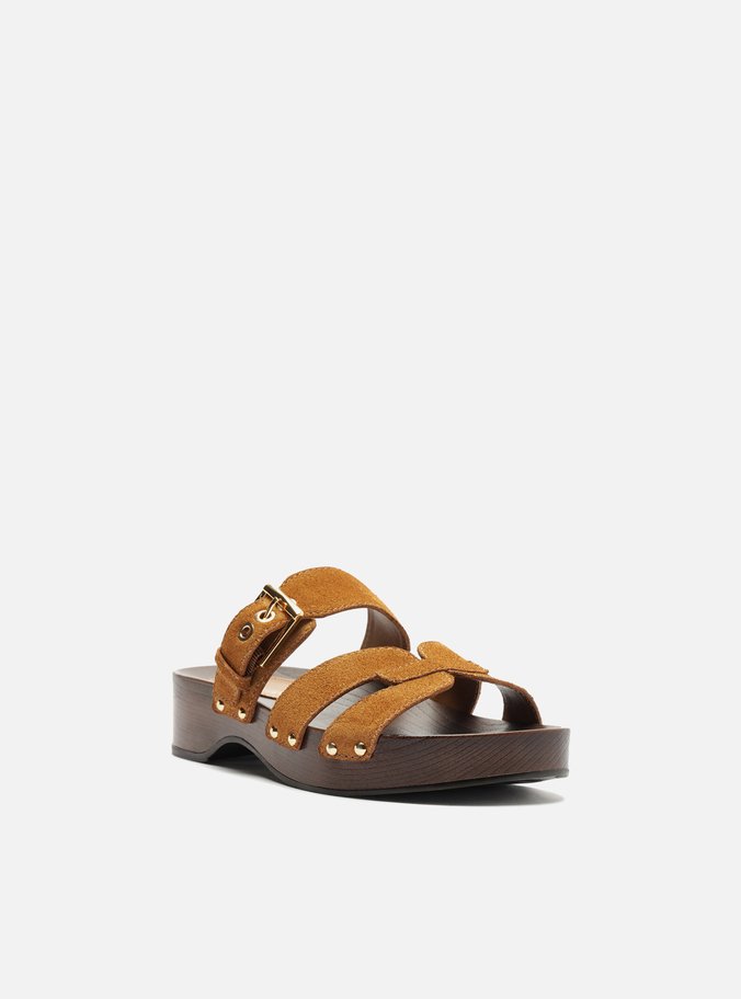Sandália Clog Marrom Acamurçada Flatform Lauren