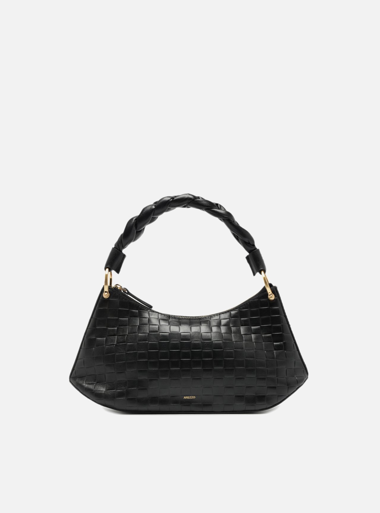 Bolsa Tiracolo Preta Couro Tressê Média — foto 1