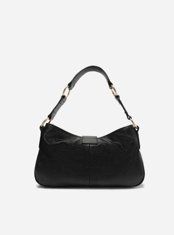 Bolsa Tiracolo Preta Couro Pequena Metais