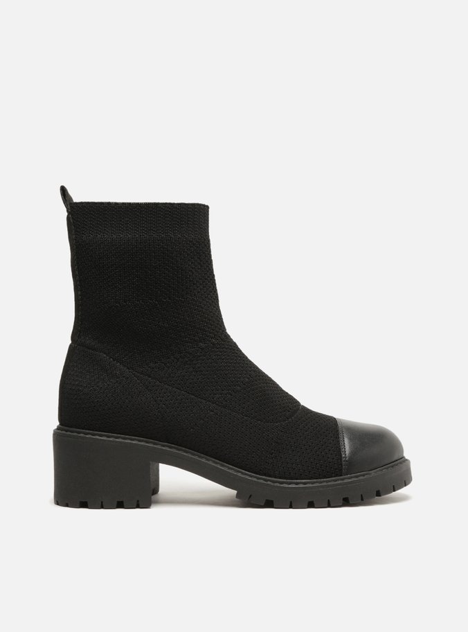Bota Preta Knit Cano Médio Tratorada Easy