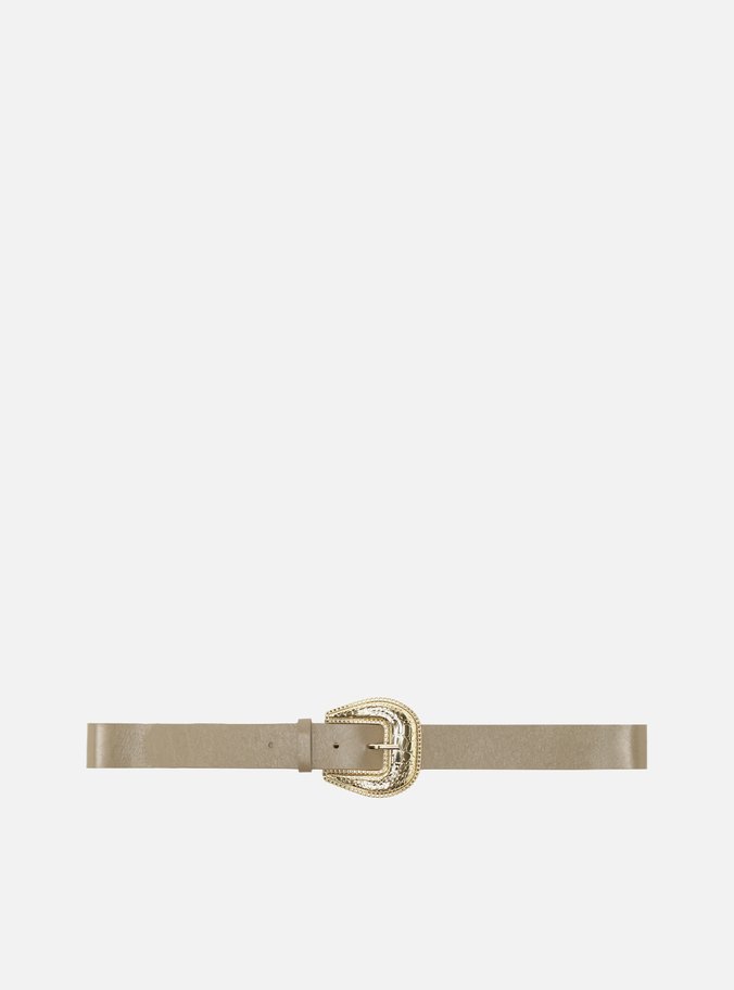 Cinto Cinza Couro Fivela Dourada Croco