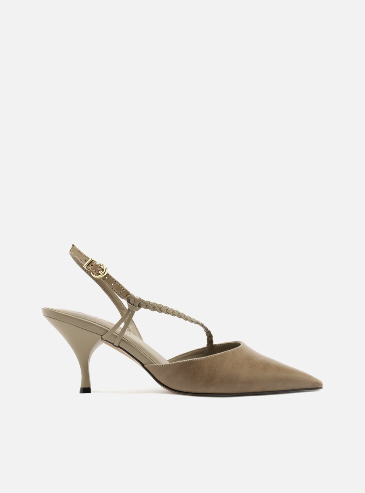 Scarpin Marrom Salto Bloco Tiras Trançadas Slingback — foto 1