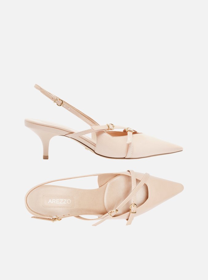 Scarpin Bege Couro Salto Médio Slingback Amélia