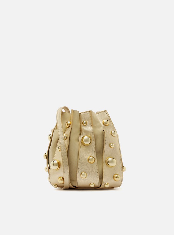 Bolsa Bucket Dourada Couro Pequena Esferas