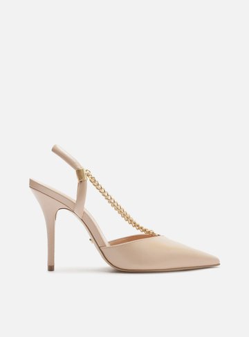 Scarpin Bege Couro Salto Alto Corrente Esther