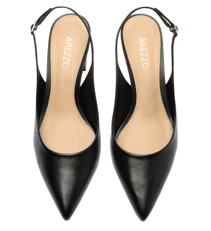 Scarpin Preto Couro Slingback