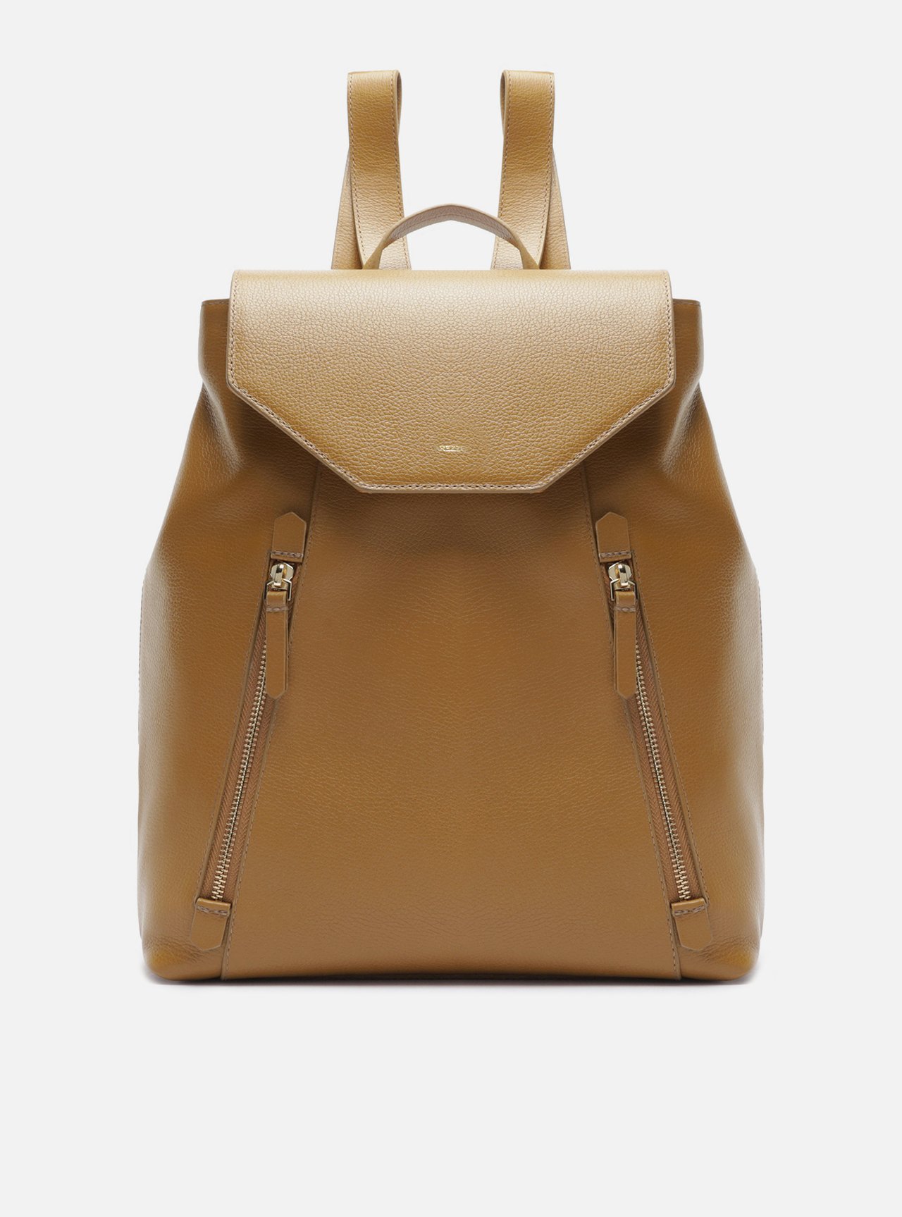 Bolsa Mochila Marrom Couro Grande Granulada — foto 1