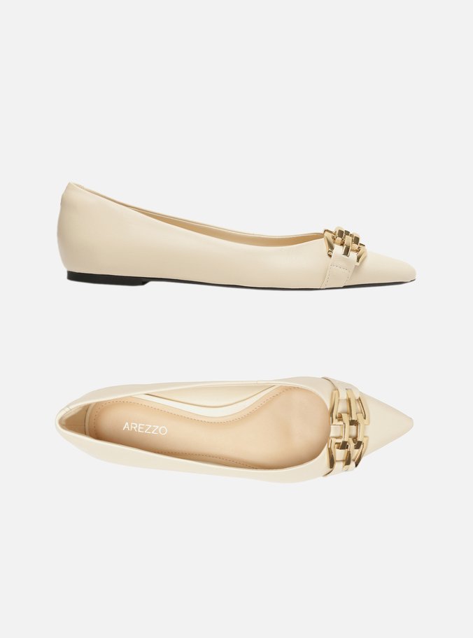 Sapatilha Off-White Couro Bico Fino Metal