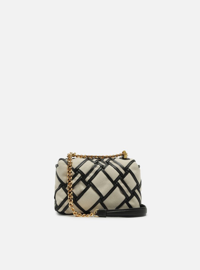 Bolsa Tiracolo Preta Couro Linho Pequena Tressê