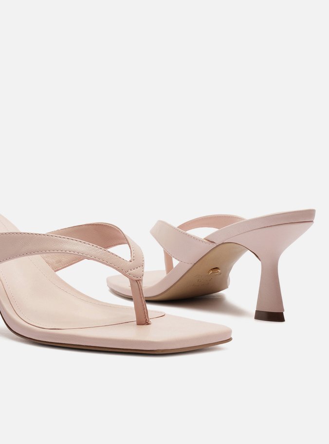 Tamanco Rosa Couro Salto Fino Flip Flop