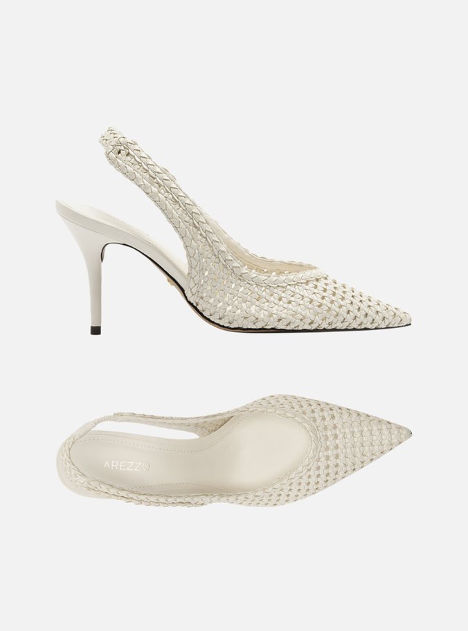Scarpin Branco Tressê Bico Fino Slingback