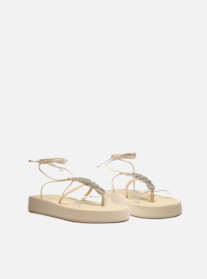 Sandália Rasteira Off-White Amarração Strass Brizza