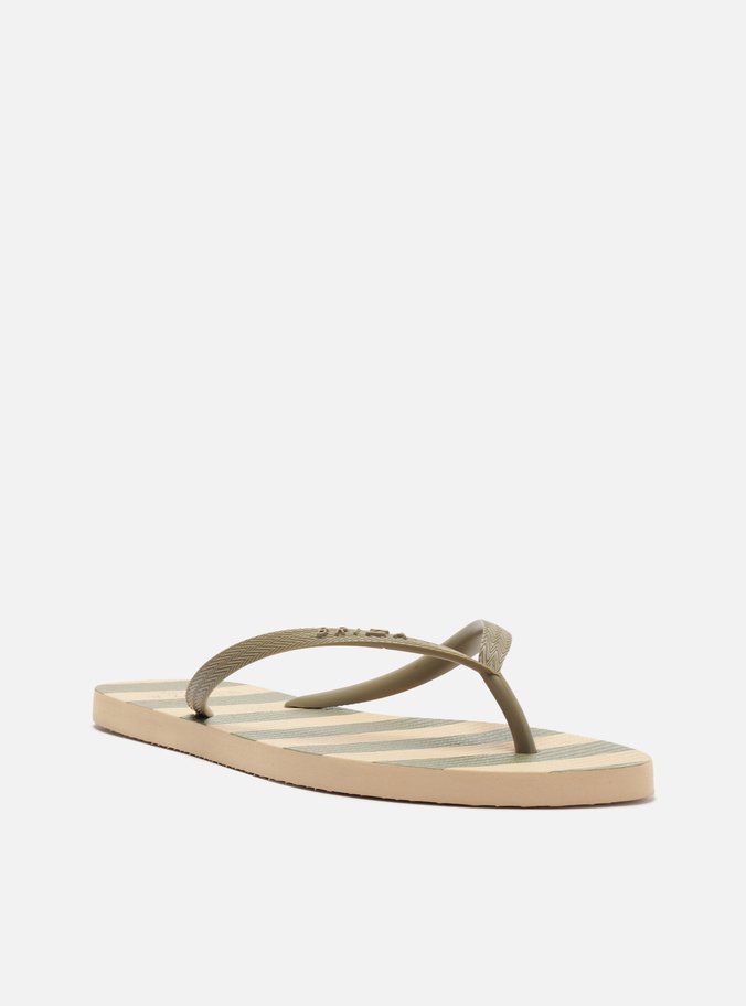 Chinelo de Dedo Bege e Verde Listras Brizza