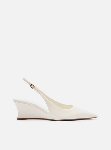 Scarpin Branco Couro Salto Baixo Anabela Slingback