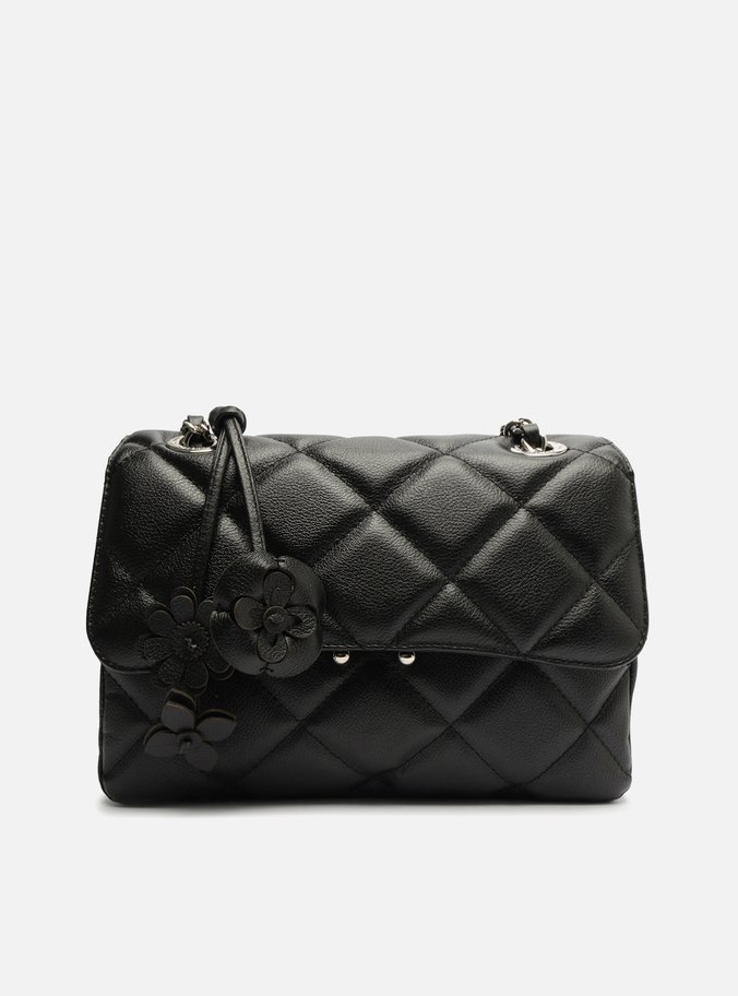 Bolsa Tiracolo Preta Couro Mizz Média Flor
