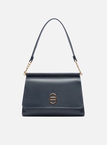 Bolsa Tiracolo Azul Couro Média Alça Curta