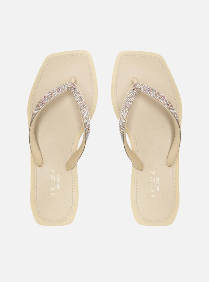 Chinelo de Dedo Off-White Strass Square
