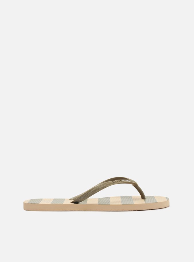 Chinelo de Dedo Bege e Verde Listras Brizza