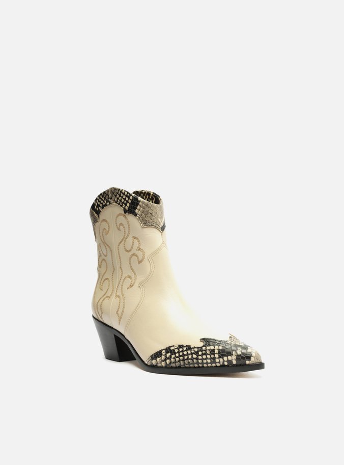 Bota Off-White Couro Cano Curto Bordado Western