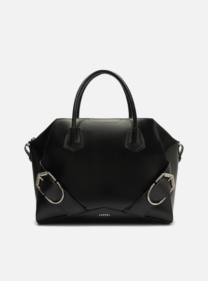 Bolsa Tote Preta Couro Grande Maxi Fivelas
