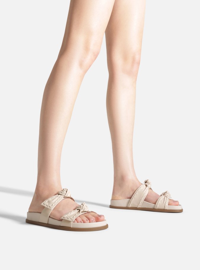 Sandália Papete Off White Couro Nós Pespontos