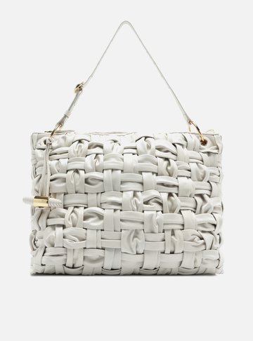 Bolsa Hobo Branca Couro Grande Tressê Maxi