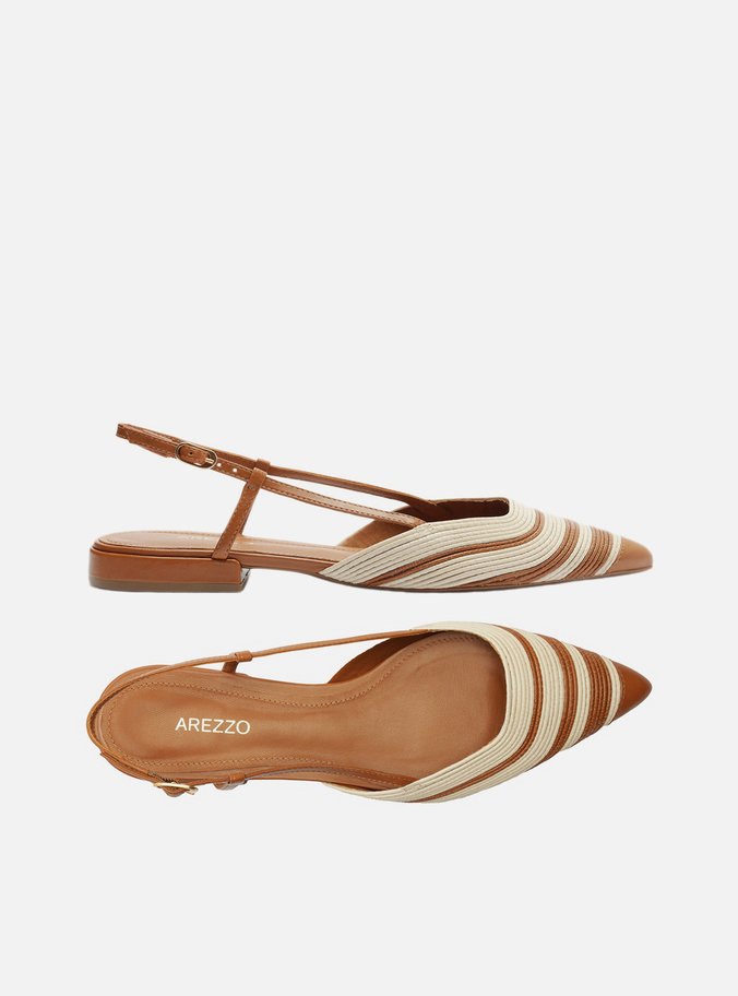 Sapatilha Marrom Couro Slingback Bicolor