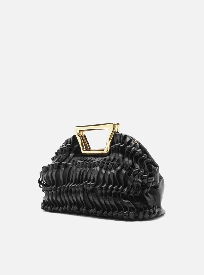 Bolsa Tiracolo Preta Couro Média Alça Metal