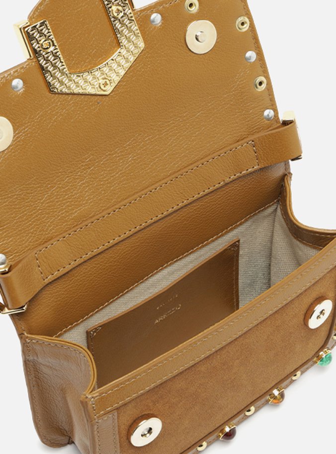 Bolsa Tiracolo Marrom Couro A001 Pequena Pedras