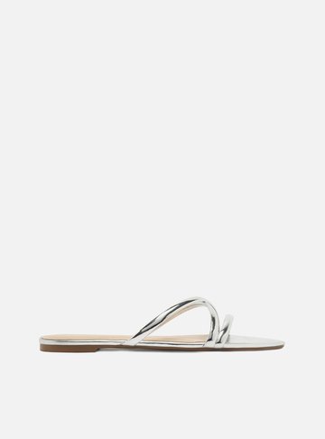 Rasteira Prata Flat Bico Folha Tiras