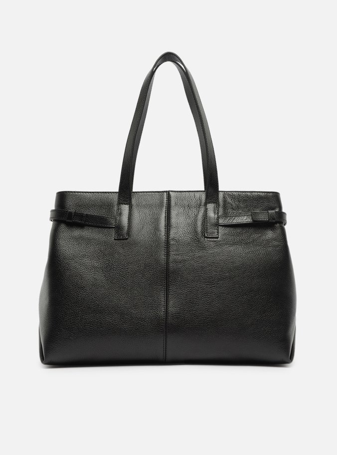 Bolsa Shopping Preta Couro Grande Fivelas