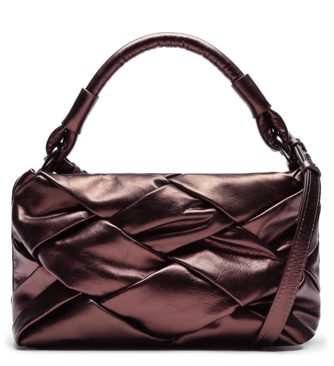 Bolsa Tiracolo Marrom Couro Vitória Média Cacau Brown Metal