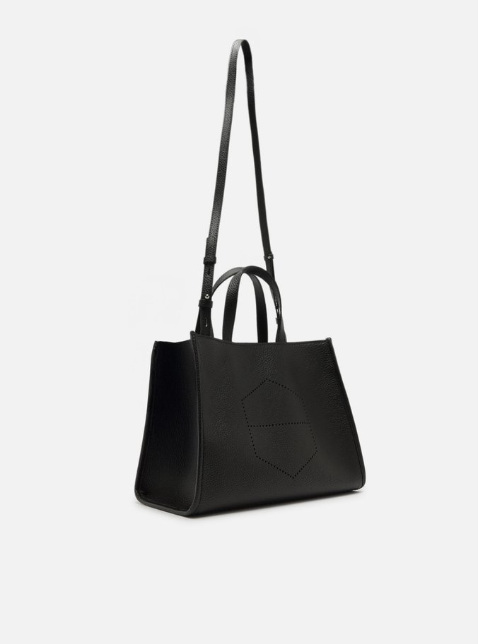 Bolsa Tote Preta Grande Logo Perfurado