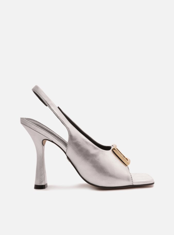 Sandália Prata Couro Salto Fino Slingback Gigi