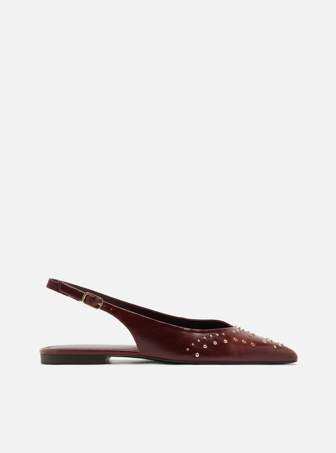Sapatilha Vermelha Couro Slingback Rebites